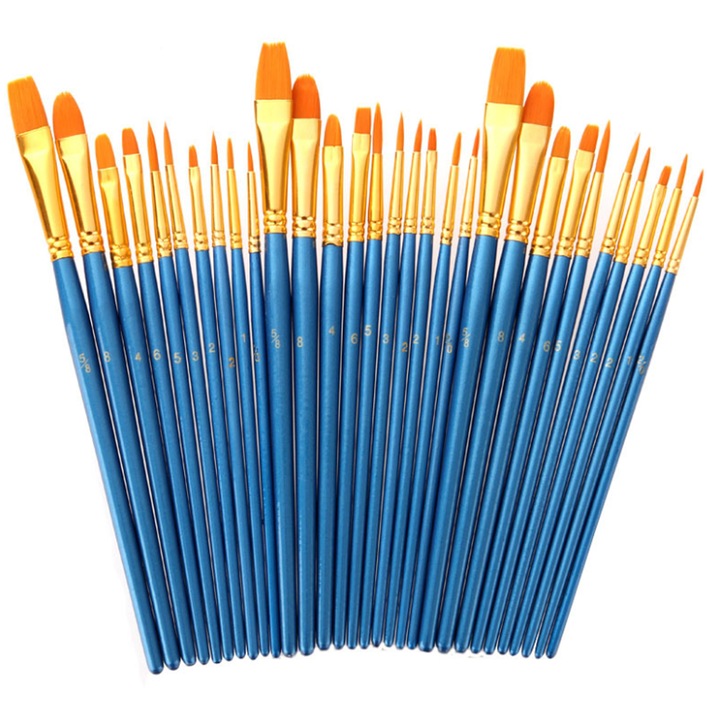Set 30 pensule pictura QttvbTna, varf rotund ascutit, sintetice, multicolor