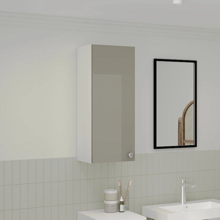 Corp Baie haaus Zaria, Suspendat, 1 Usa, Gri Lucios/Alb, MDF, L 30 x l 22 x H 72 cm