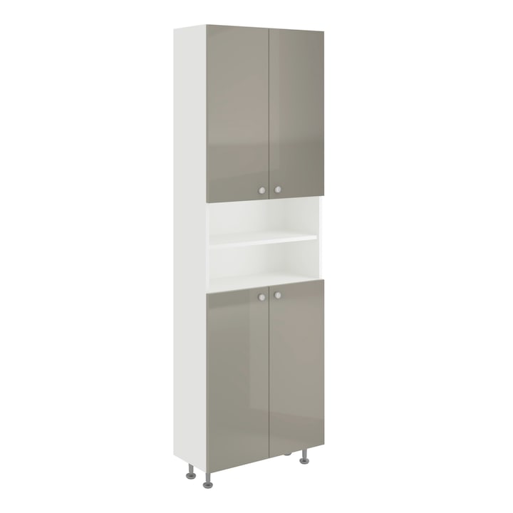 Soldat Baie haaus Zaria, 4 Usi, Gri Lucios/Alb, MDF, L 60 x l 27 x H 190 cm