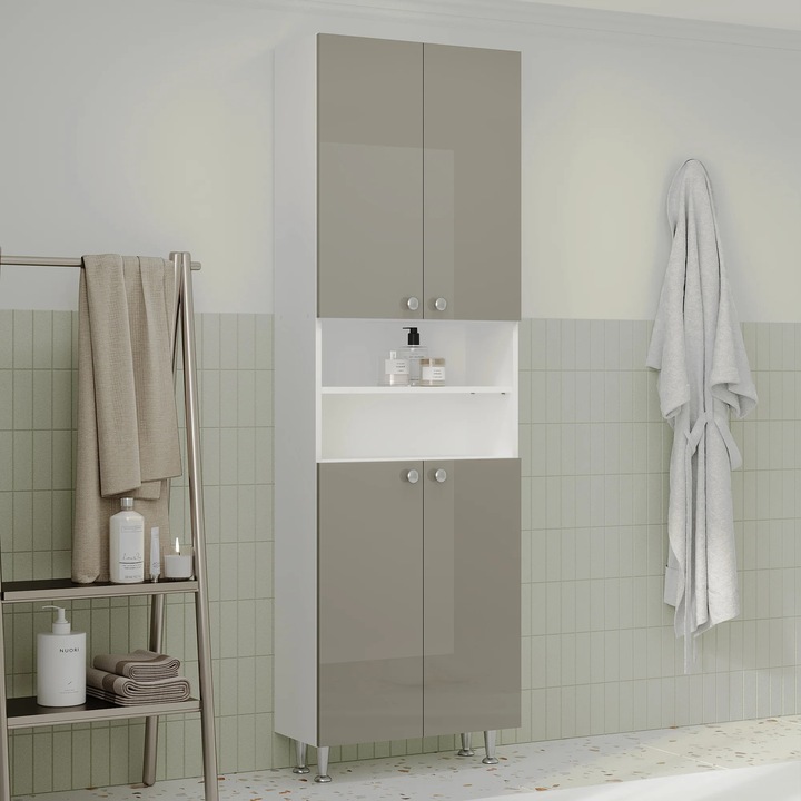 Soldat Baie haaus Zaria, 4 Usi, Gri Lucios/Alb, MDF, L 60 x l 27 x H 190 cm