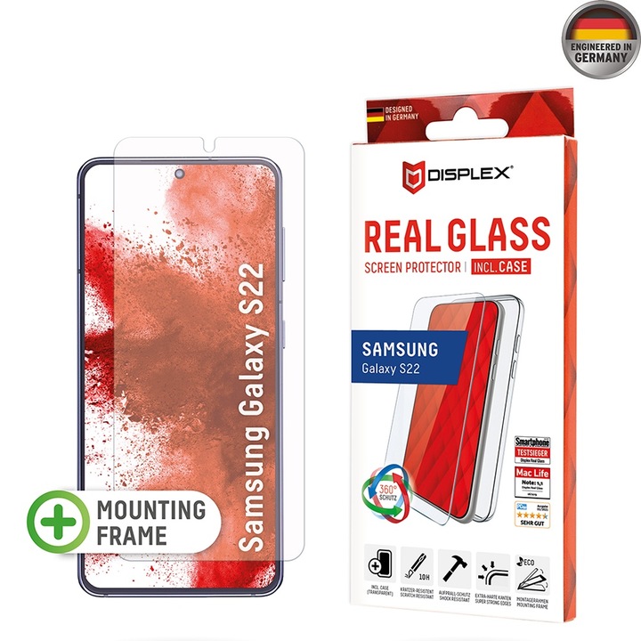 Комплект Стъклен Протектор + Кейс за Samsung Galaxy S22 5G - Displex Premium Pack - Прозрачен