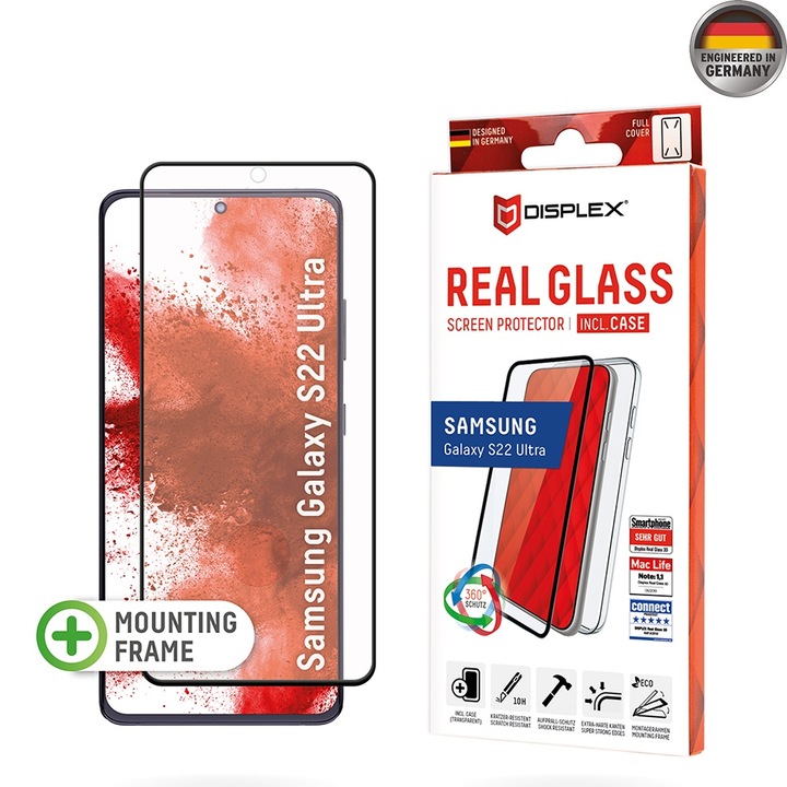 Комплект Стъклен Протектор + Кейс за Samsung Galaxy S22 Ultra 5G - Displex Premium Pack - Прозрачен