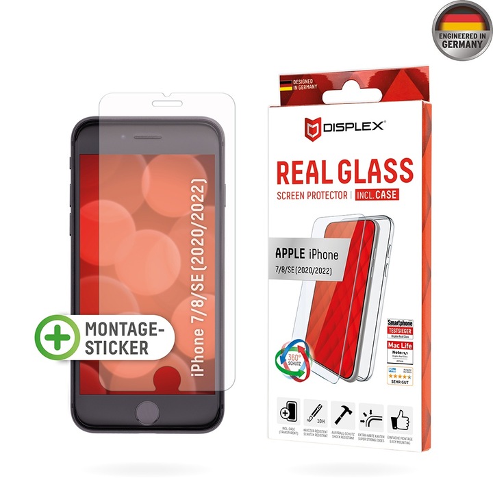 Комплект Стъклен Протектор + Кейс за iPhone 6 / 6S / 7 / 8 / SE 2, SE 2020 / SE 3, SE 2022 - Displex Premium Pack - Прозрачен