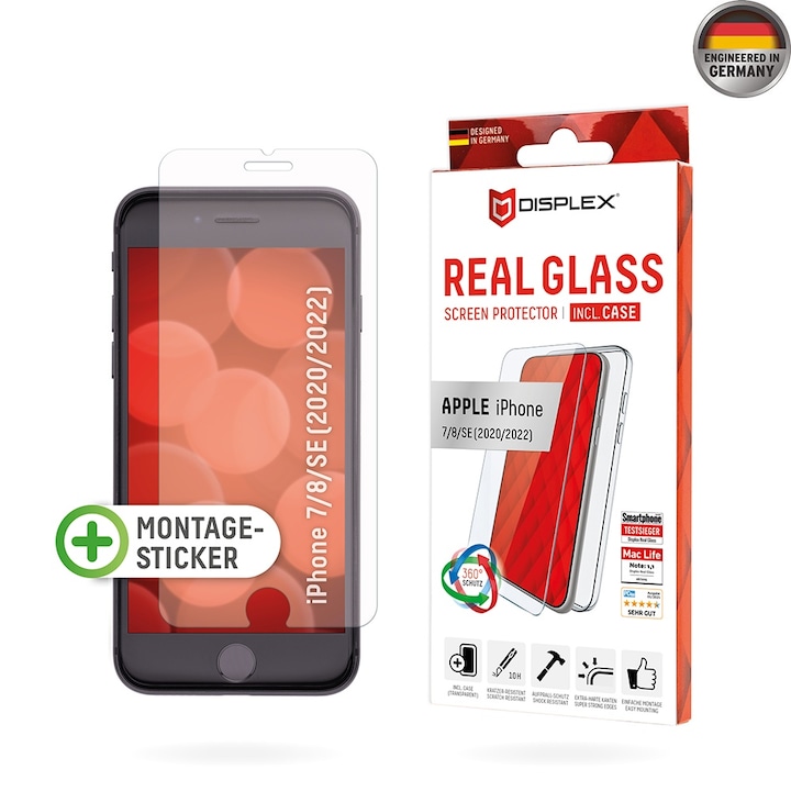 Üvegvédő készlet + tok iPhone 6 / 6S / 7 / 8 / SE 2, SE 2020 / SE 3, SE 2022 készülékekhez - Displex Premium Pack - Átlátszó