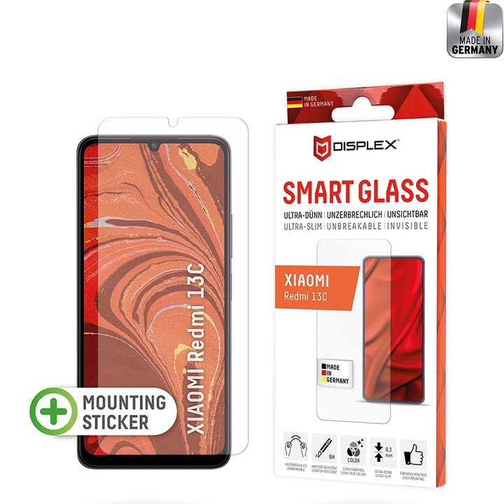 Стъклен Протектор за Xiaomi Redmi 13C 4G / 13C 5G / Poco M6 / C65 - Displex Premium Smart Glass - Прозрачен