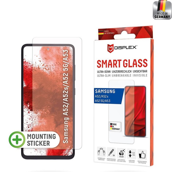 Üvegvédő Samsung Galaxy A52 4G / A52 5G / A52s 5G / A53 5G készülékhez - Displex Premium Smart Glass - Átlátszó