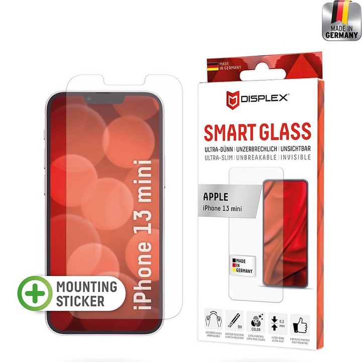 Стъклен Протектор за iPhone 13 mini - Displex Premium Smart Glass - Прозрачен