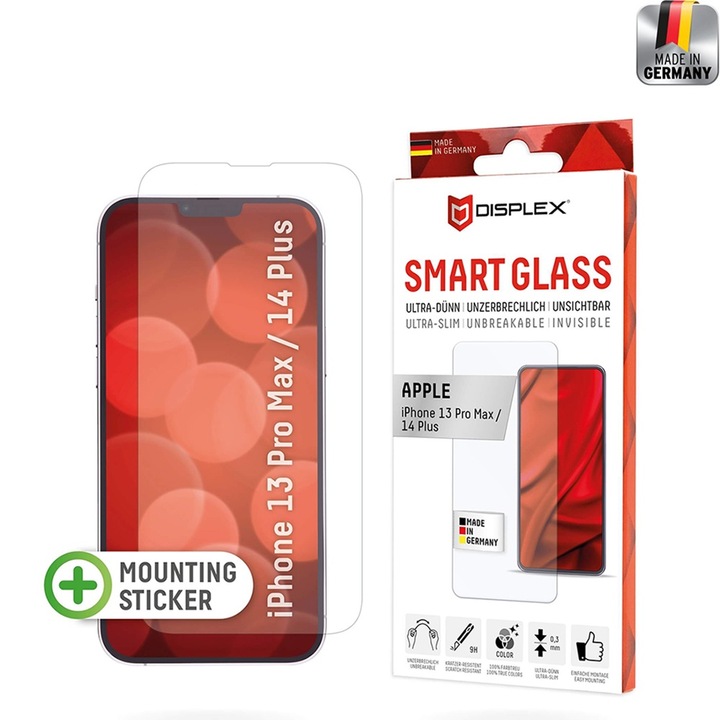 Üvegvédő iPhone 13 Pro Max / 14 Plus készülékhez - Displex Premium Smart Glass - Átlátszó