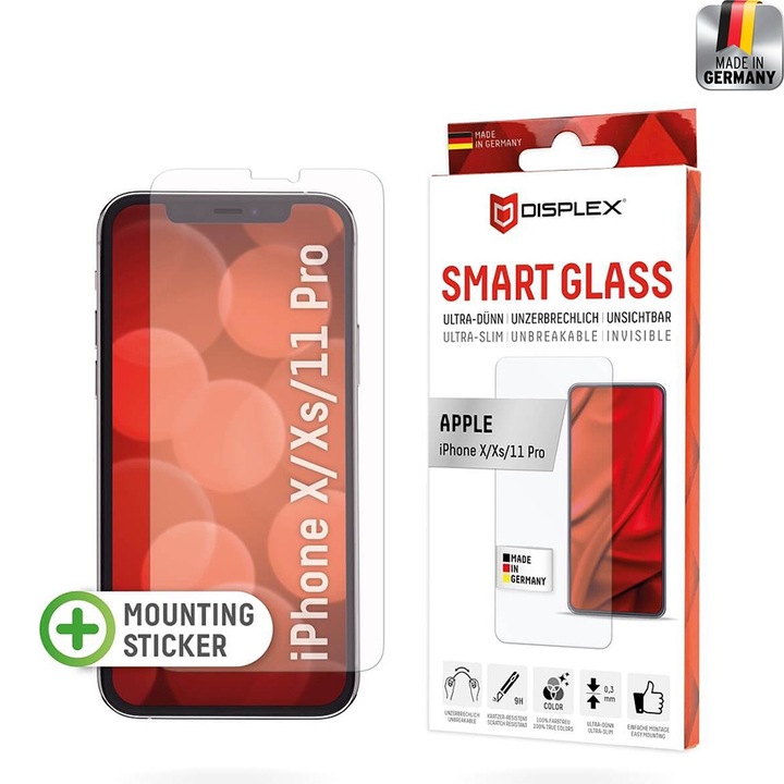 Стъклен Протектор за iPhone X / XS / 11 Pro - Displex Premium Smart Glass - Прозрачен
