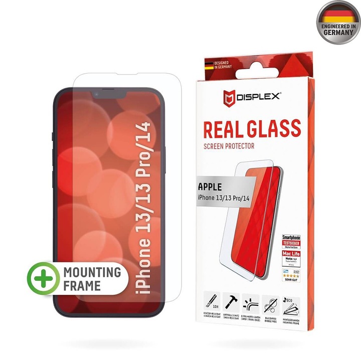 Üvegvédő iPhone 13 / 13 Pro / 14 készülékhez - Displex Premium Real Glass - Átlátszó