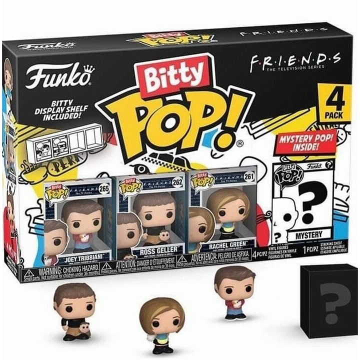 Set Figurine FunKo Bitty POP! Ta Philarakia, Joey Tribbiani, Ross Geller, Rachel Green & Chase Mystery, 4-Pack