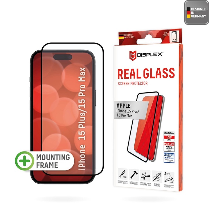 Стъклен Протектор за iPhone 15 Plus / 15 Pro Max - Displex Premium Real Glass - Черен
