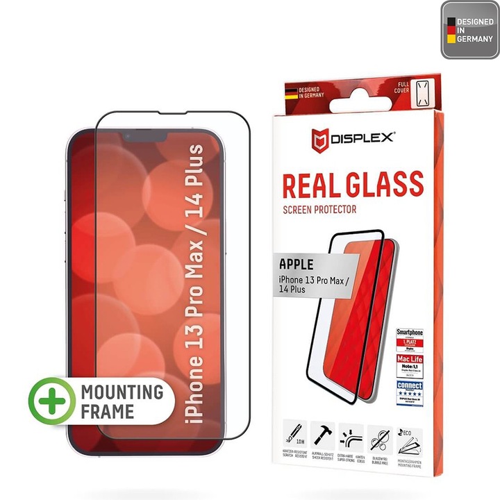Стъклен Протектор за iPhone 13 Pro Max / 14 Plus - Displex Premium Real Glass - Черен