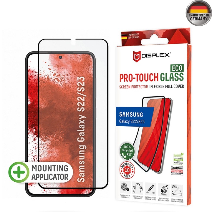 Стъклен Протектор за Samsung Galaxy S22 5G / S23 - Displex Premium Pro Touch Glass Eco - Черен