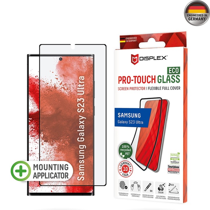 Стъклен Протектор за Samsung Galaxy S23 Ultra - Displex Premium Pro Touch Glass Eco - Черен