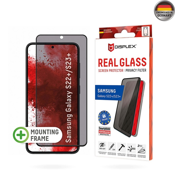 Стъклен Протектор за Samsung Galaxy S22 Plus 5G / S23 Plus - Displex Premium Real Glass Privacy - Черен