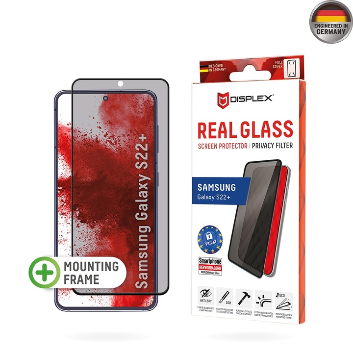 Стъклен Протектор за Samsung Galaxy S22 Plus 5G - Displex Premium Real Glass Privacy - Черен