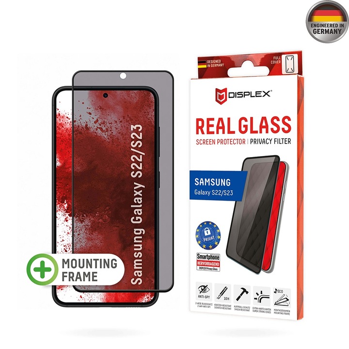 Стъклен Протектор за Samsung Galaxy S22 5G / S23 - Displex Premium Real Glass Privacy - Черен
