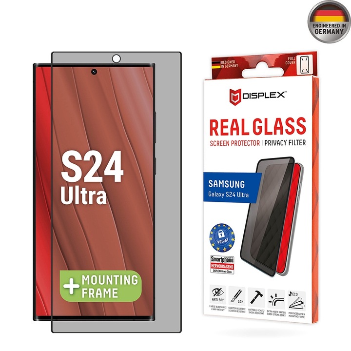 Стъклен Протектор за Samsung Galaxy S24 Ultra - Displex Premium Real Glass Privacy - Черен