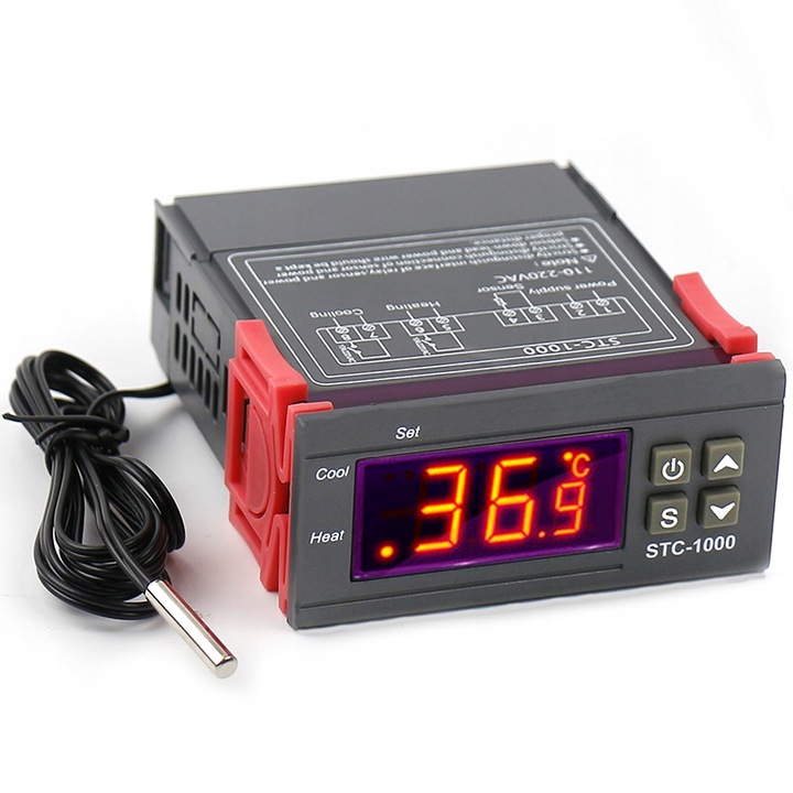Termostat digital, Controler de temperatura STC-1000 Controler de racire a incalzirii, AC 110V-220V, Negru/Rosu