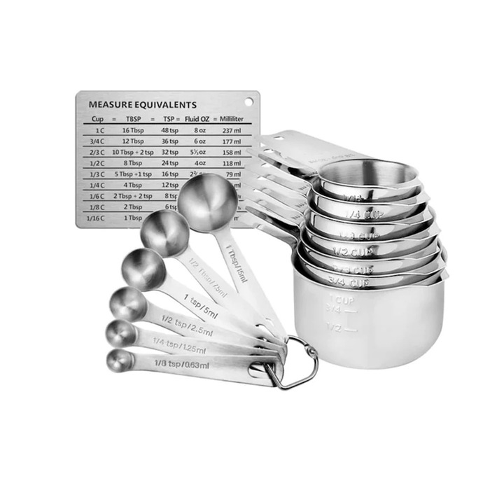 Комплект от 13 кухненски прибора, 6 мерителни лъжички и 6 мерителни чаши, маса за измерване на магнитна опора, неръждаема стомана