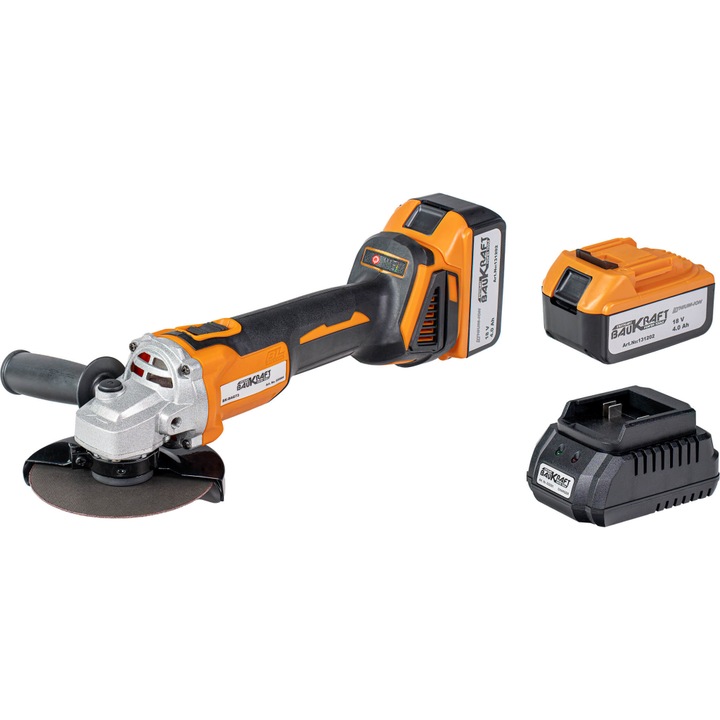 Polizor unghiular brushless Ø125mm 18V 2x4Ah geanta BAUKRAFT BK-BAG73