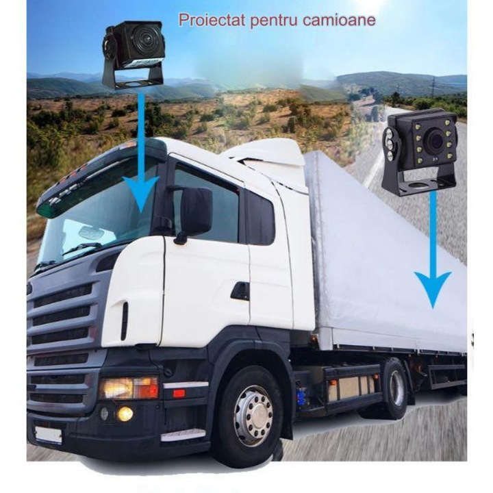 Camera Marsarier AHD1080/720 vedere retrovizoare, unghi vizualizare 170° Si cablu 4 Pini 10 mt pentru Camioane, Autocare, Bus-uri Suv pick-up Auto Rulota Vehicul Agricol 12V-36V Conectivitate Mufa 4 Pini