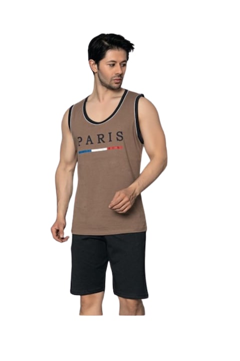 Мъжка пижама, 2 части, потник, шорти, кафяв/черен цвят