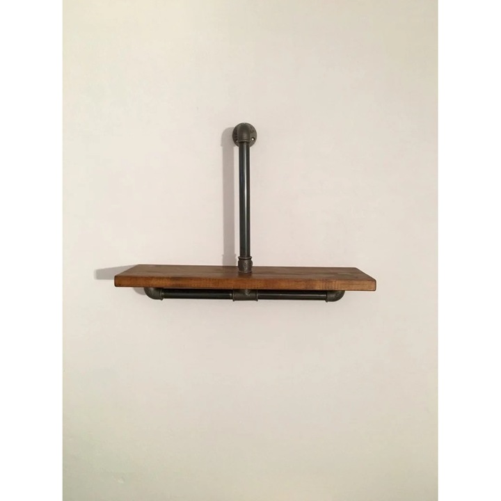 Raft de perete in stil industrial, Sail Wood, 60x55x20 cm, nuc/negru