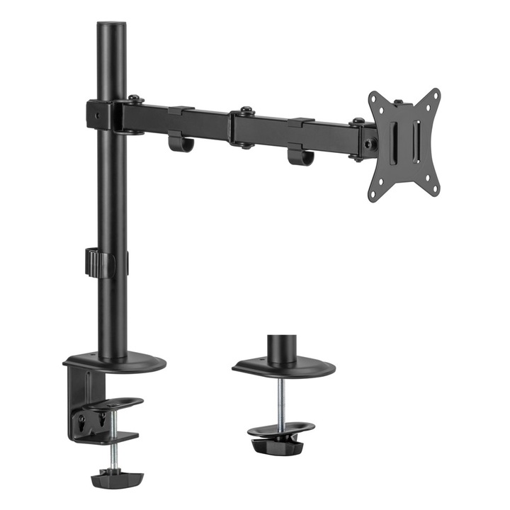 Suport monitor de birou, Brateck LDT66-C012, Otel, 17"-32", Mobil, 116x484x561mm, Negru