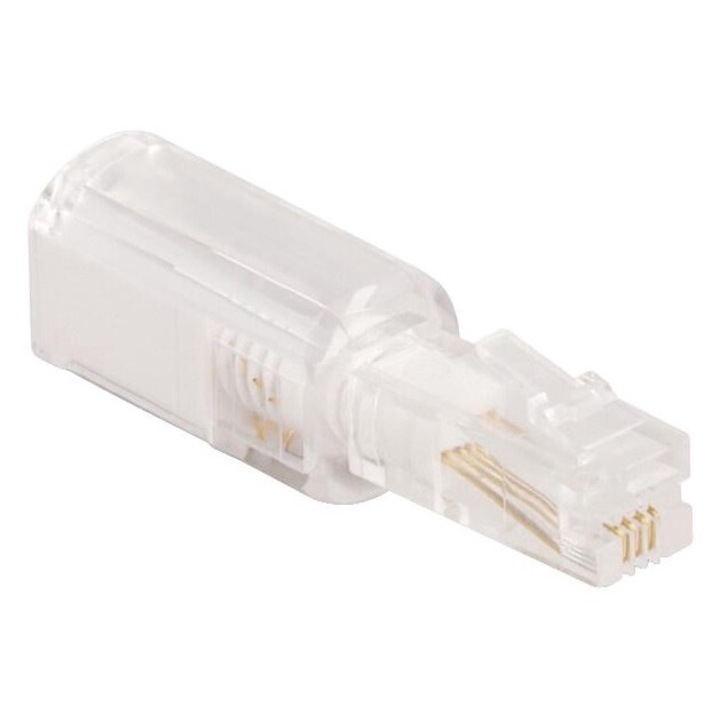 Mufa RJ10, Delock, Policarbonat, Rotatie 360°, 47.5 x 15 x 12 mm, Transparent / Alb