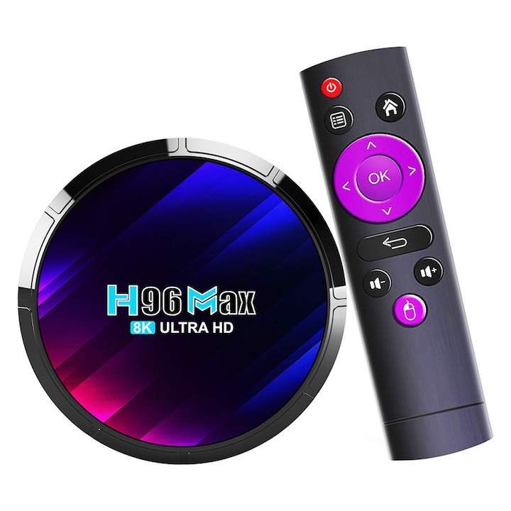 TV Box H96 Max RK3528, 8K, 4GB RAM, 32GB ROM, Wi-Fi, Bluetooth, Android 13, Negru