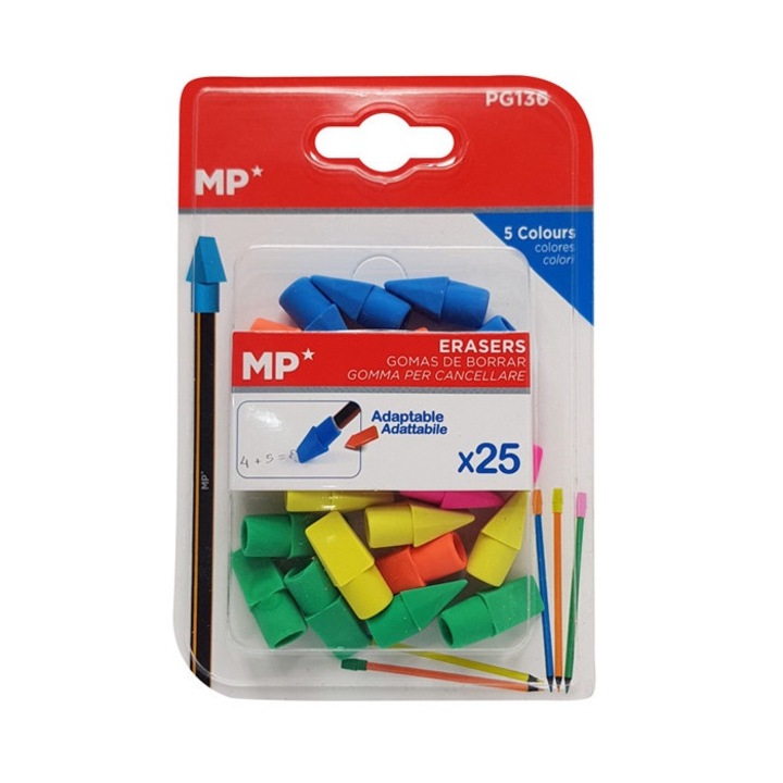 Комплект 25 гуми за моливи, MP, Многоцветни