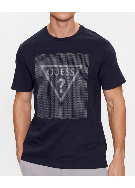 Тениска Guess, тъмносин, памук, Тъмносин