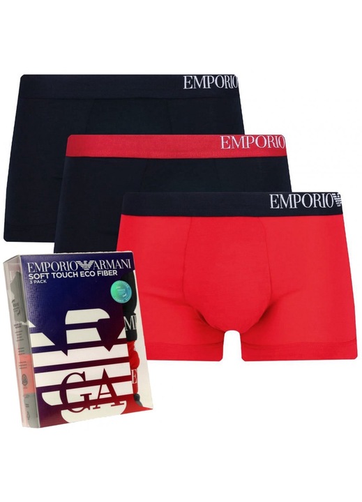 Set 3 boxeri barbati, Emporio Armani, bumbac, rosu negru, Rosu/Negru