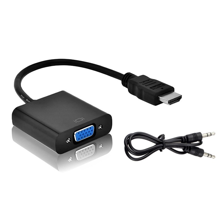 Adaptor, POWERTECH, HDMI la VGA, negru, 0,20 m