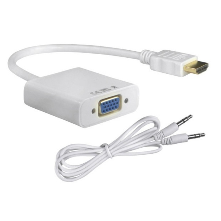 Adaptor, POWERTECH, HDMI la VGA, 0.20 m , Alb