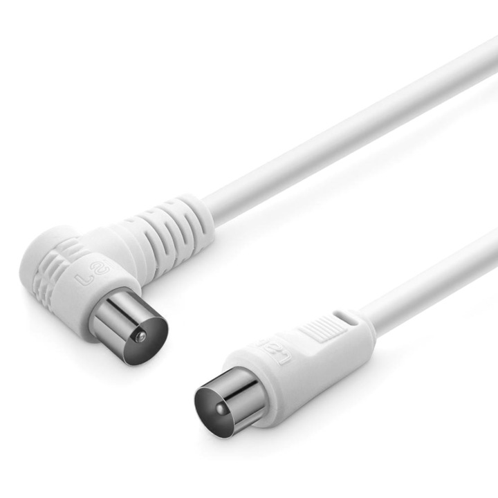 Антенен кабел, POWERTECH, RF мъжки - RF мъжки CAB-V029, ъглов, 1.5 мм, Бял