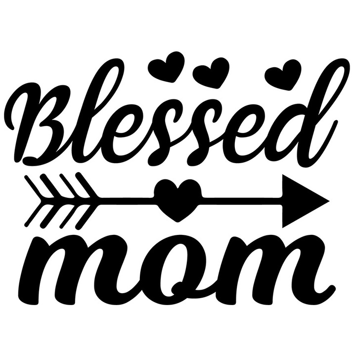 Sticker Exterior cu inimioare si sageata pentru o mama binecuvantata cu o familie foarte buna, Vinyl Negru, 20 cm