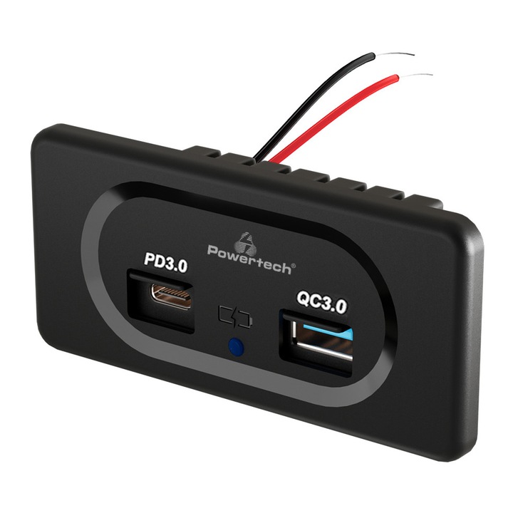 Priza USB, PowerTech, PTL-008 pentru ambarcatiuni si vehicule, USB & USB-C, 36W, IP55, ABS, 89x41x21mm