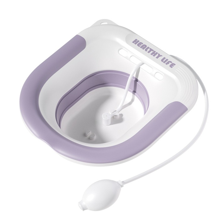 Вана LittleDomi, тип леген с регулируем иригатор за лечение на хемороиди, след раждане и локална хигиена, приспособима към тоалетната, ергономичен дизайн с ефективен дренаж и силиконови ръбове, лилав