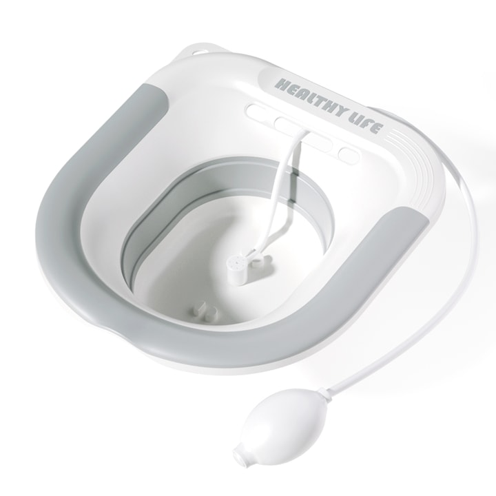 Вана LittleDomi, с регулируем иригатор за лечение на хемороиди, след раждане и локална хигиена, адаптивна към тоалетната, ергономичен дизайн с ефективен дренаж и силиконови ръбове, сив