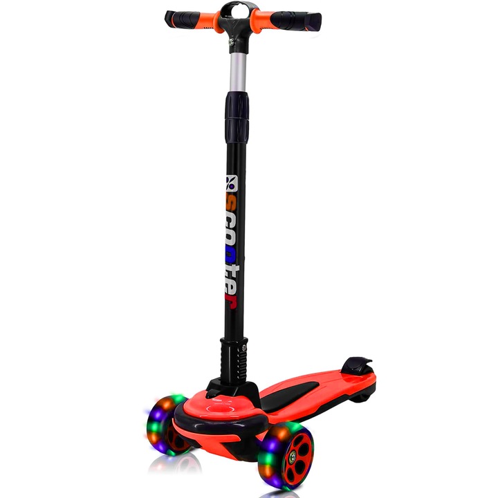 Elindor, Összecsukható gyerek roller, 3 LED kerékkel, 5-14 éves korig, 80-120 cm-ig állítható magasságú, könnyű és biztonságos kezelés, 3 kerék, piros