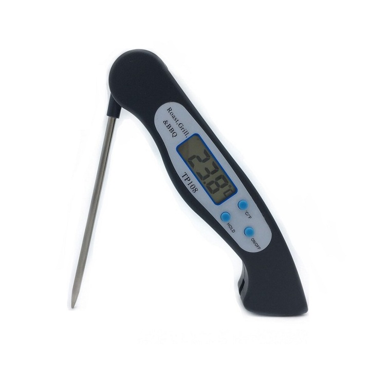 Termometru digital de bucatarie, Inox, Ecran LCD, -50~300°C, 15x3x2.3cm, Negru/Argintiu