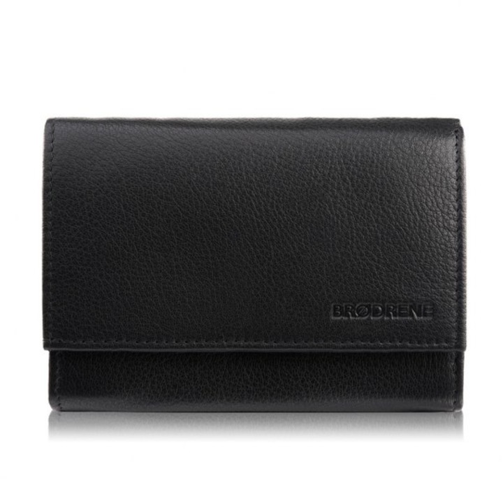 Portofel de dama din piele, Brodrene G-25, RFID 13x10x4, Negru