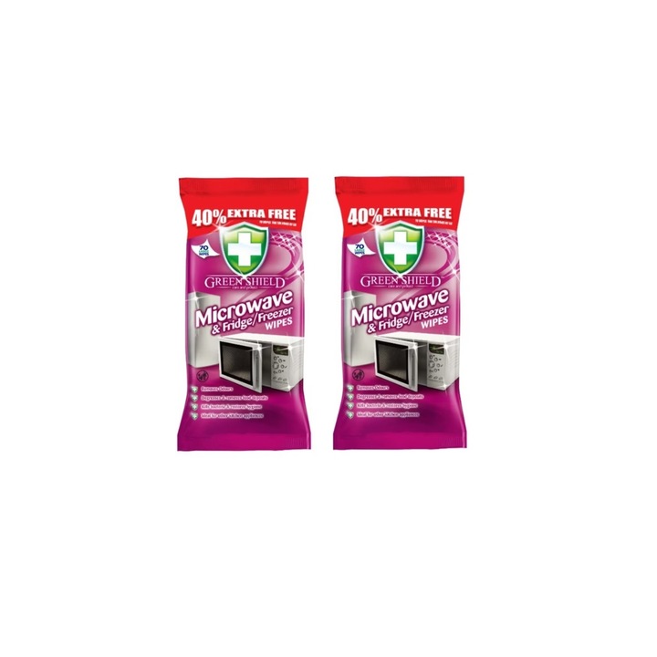 Set 140 servetele umede pentru curatat cuptorul cu microunde si frigiderul, Green Shield