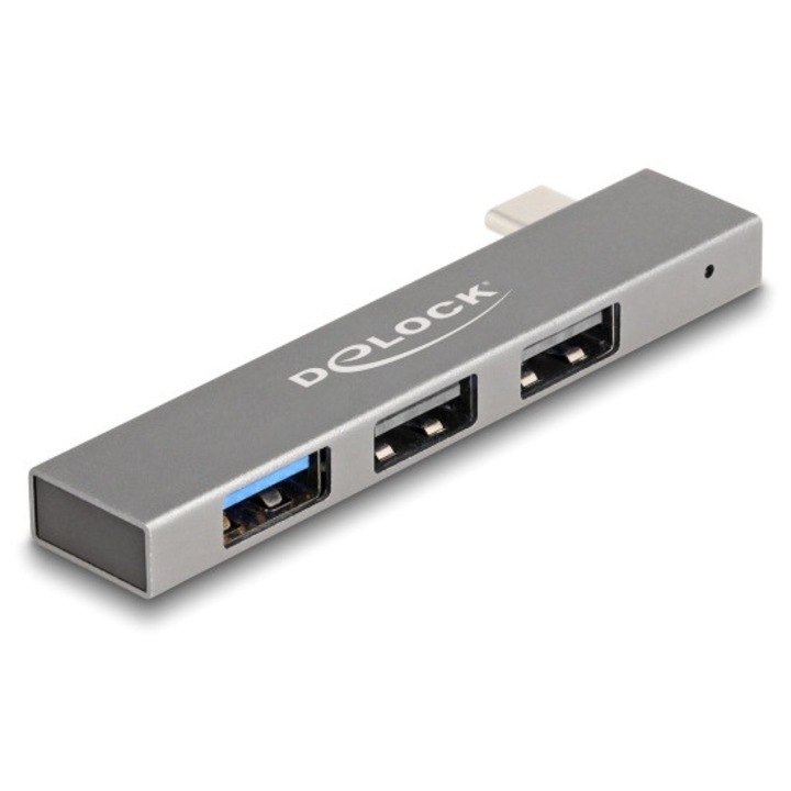 USB хъб, Delock, 3 порта, 10Gbps трансфер, метал, сив, 76x15x7 mm