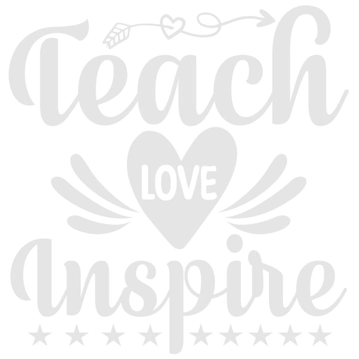 Sticker Exterior cu inimioara si stelute cu textul "Teach, love, inspire" - preda/invata, iubeste, inspira, Vinyl Alb, 50 cm