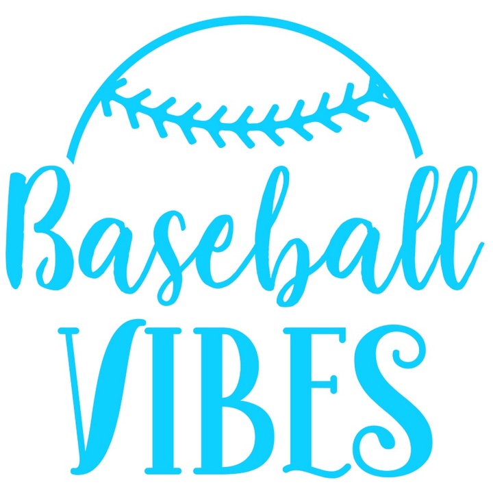 Sticker Exterior cu o minge de baseball si textul "Baseball vibes" - vibratii de baseball sport meci, Vinyl Albastru, 20 cm