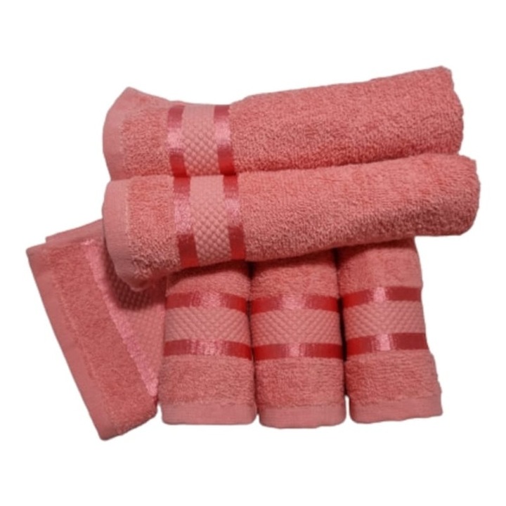 Комплект от 6 кърпи за ръце, коралови, 30 x 50 см, 100% памук